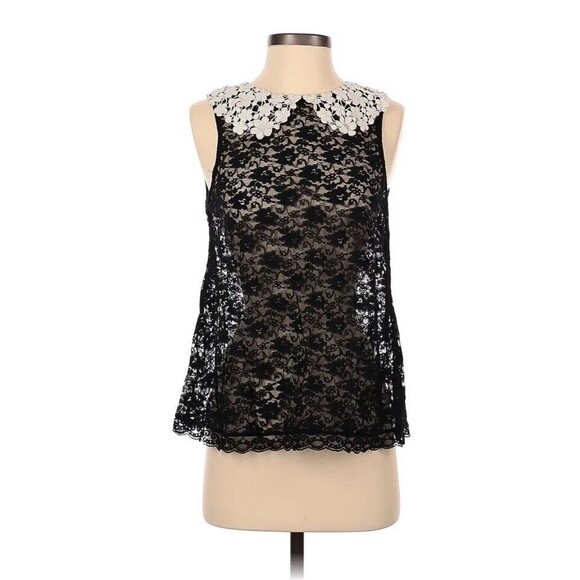 E by Eloise Women Black Sleeveless Blouse Medium Lace Romantic - Picture 1 of 10